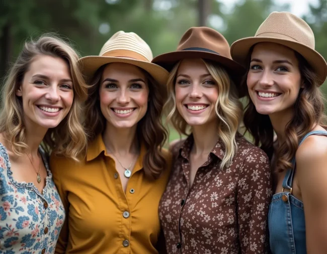 A group of friends dressed in vintage clothing, each representing a different decade.