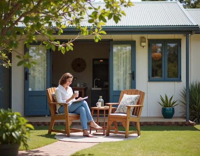 Tenant Relaxing Outside a Granny Flat